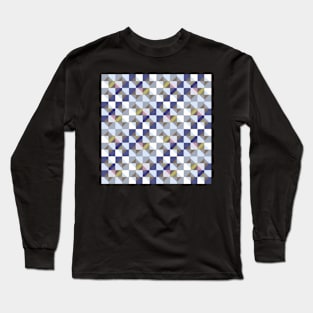 Mid Mod Checkerboard Blue Gold Long Sleeve T-Shirt